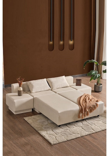 Kagu Corner Poly-l Köşe Takimi-Kanepe-Yatak-Dinlenme Krem