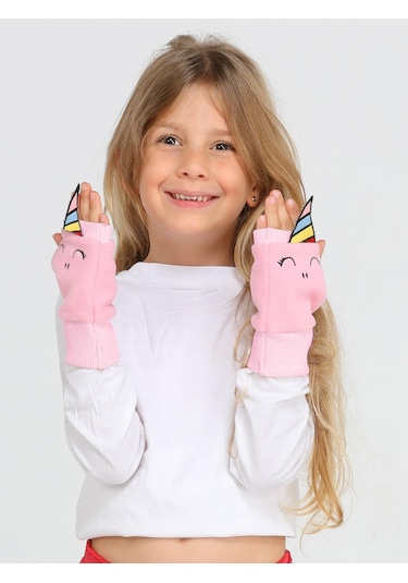 Casabony Unicorn 3d Kız Çocuk Polar Eldiven Pembe
