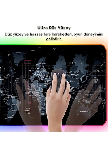 Dalong Dünya Haritalı Led Işıklı Mouse Pad 90x40 Cm
