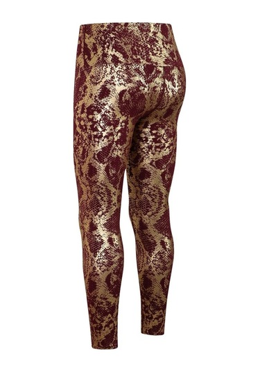 Fortunelane Kadınlar İçin Yüksek Bel Vücut Şekillendirici Yoga Taytları, Sudu Emici, Hızlı Kuruyan, Bronz Renkli Yılan Desenli, 9 Bordo