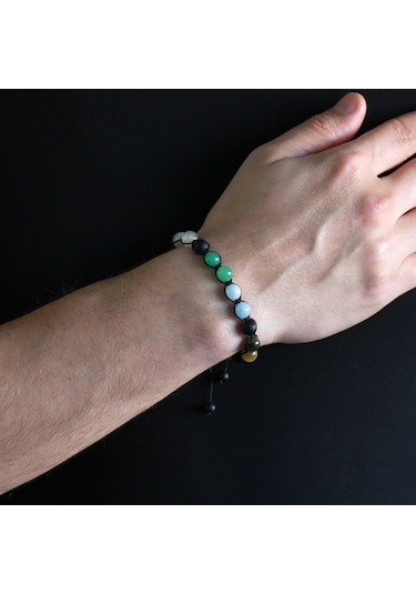 Tesbihane Makrome Örgülü Küre Kesim Çoklu Doğaltaş Kombinli Erkek Başarı Bi Çok Renkli