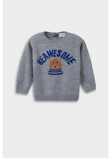 Defacto Erkek Bebek Bisiklet Yaka Ayı Baskılı Kazak F2584a525augr396 Gri