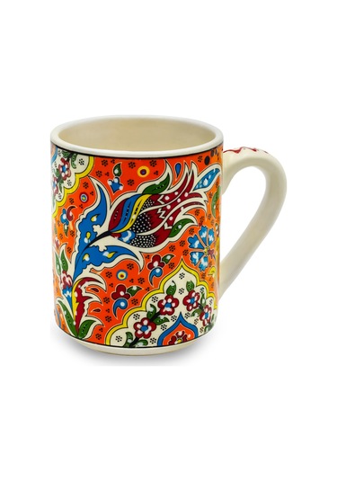 El Yapımı Seramik Kupa Organik Boya Lale Figürü Turuncu