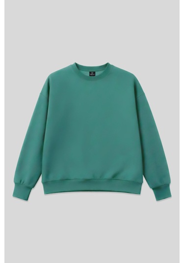 Deniz Yeşili Basic O Yaka Oversize Kadın Sweatshirt - 97053 Yeşil