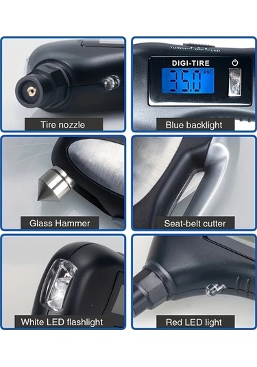 Boatshop1 1 Adet Siyah Kompakt 5 İn 1 Dijital Lastik Basınç Ölçer 246 Psı Çoklu Birim Dönüşümü Abs Arabalar Kamyonlar Bisikletler İçin