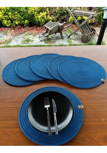 6 Lı Yuvarlak Supla Takımı Kolay Temizlenebilir, Modern Sofralar İçin Petrol Mavisi