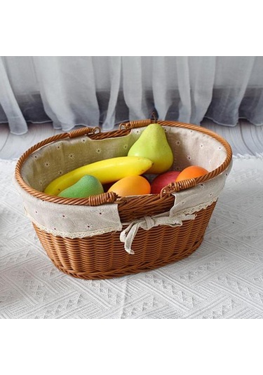 Homyl Taklit Rattan Piknik Sepeti Dokuma Meyve Stil D