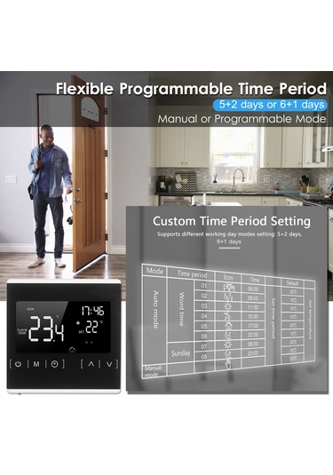 Wezone Akıllı Dokunmatik Programlanabilir Su Isıtma Termostatı - Mh-1822s, 5+2/6+1 Gün Modu, 5 50 C Aralığı, Aşırı Isı Ve Düşük Sıcaklık Koruma