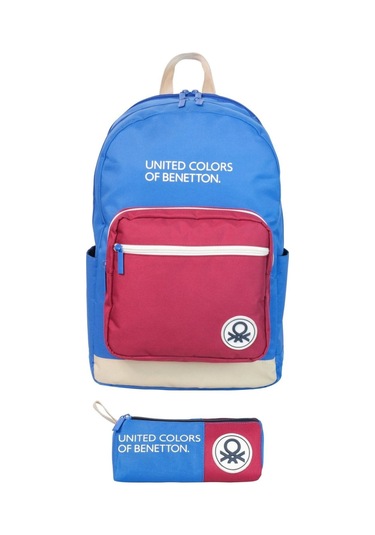 United Colors Of Benetton Tricolor Dört Bölmeli Erkek Çocuk Sırt Çantası Ve Kalemlik Seti - Mavi-kırmızı Çok Renkli
