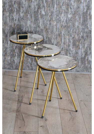 Zigon Sehpa Ve Orta Sehpa Kr Set Çift Gold Efes  Metal