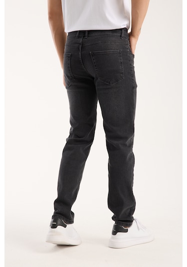 Erkek Pantolon Siyah Regular Fit Fermuarlı Jeans Füme