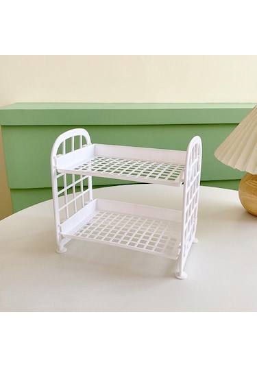 Mor Kawaii Çift Katmanlı Depolama Rafı Masaüstü Katlanır Makyaj Kutusu Raf Raf Kozmetik Depolama Bitirme Yurdu Banyo Mor