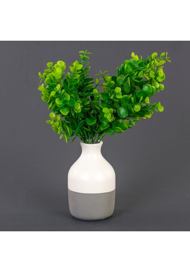 Euro Flora İki Renkli Seramik Vazo Beyaz/gri 9x15 Cm