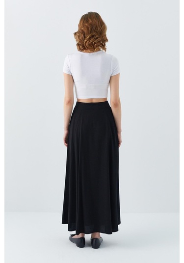 4631 Kadın Parçalı Kloş Etek Siyah Siyah