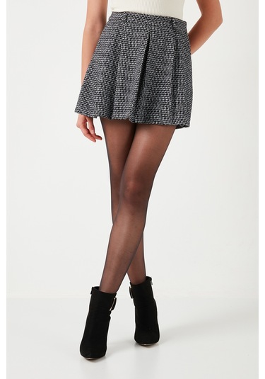 Lela Desenli Pamuklu Kışlık Mini Bayan Şort Etek 611Sr0046 Siyah