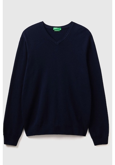 Benetton Erk V Yaka Merino Kazak- Lacivert