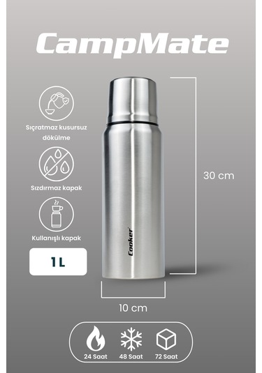 Cooker Campmate 1 Litre Paslanmaz Çelik Termos Ckr2080 Gümüş