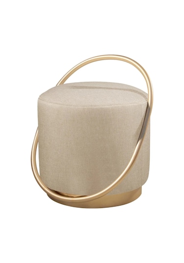 Loop Serisi Puf, Metal Halkalı Puf, Makyaj Oturağı ,puf Bench Montajsız Oturak Gold Metal Ayaklı KREM