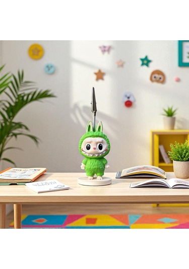 Dekoratif Sevimli Labubu Notluk - Kağıt Tutacağı - Fotoğraf Tutacak Yeşil