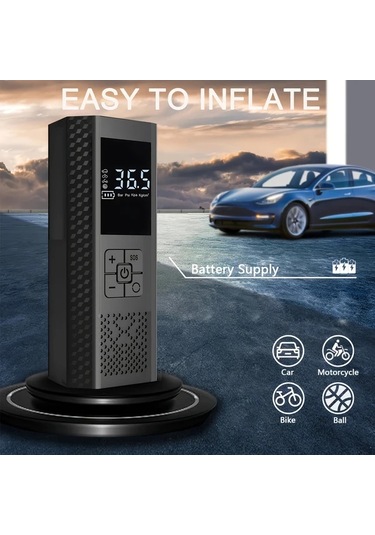 Primepickings Siyah 150psı Dijital Basınç Göstergeli Otomatik Kapanmalı Portatif Araba Lastik Şişirme Pompası Suv Bisiklet Moto Top Led Işık