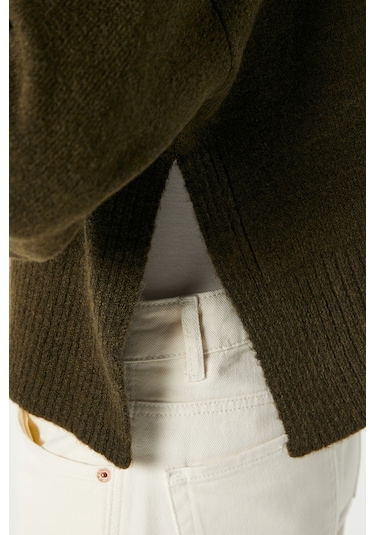 Kadın Keep Yan Yırtmaçlı Yumuşak Dokulu Haki Basic Triko Hırka 70145 Haki