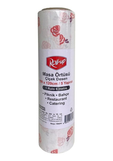 Roll-up Tek Kullanımlık Laminelli Kağıt Masa Örtüsü-çiçek Desenli-100x150 Cm-16 Yaprak-20 Rulo/koli