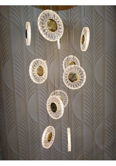 Şık Tarz Modern Led Avize Gold Ledli Salon Avize 12 Li Sarı