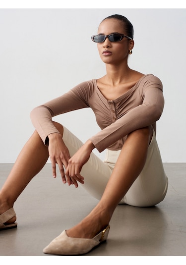 Dilvin 32661 Düğme Detaylı Bodysuit-vizon Vizon