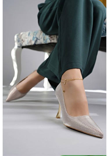 Muggo Yowel Garantili Sivri Burun Kadın Topuklu Stiletto Ayakkabı Rose Pudra