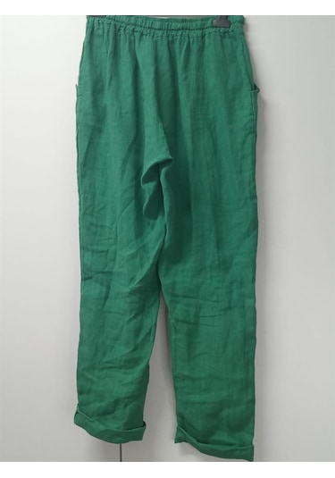 Bohem Stil Kadın Keten Havuç Pantolon-8603 Yeşil