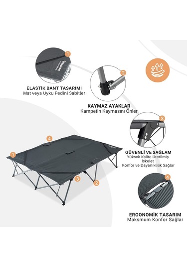 Kingcamp Banyan Double Çift Kişilik Katlanır Kampet Portatif Kamp Yatağı Siyah