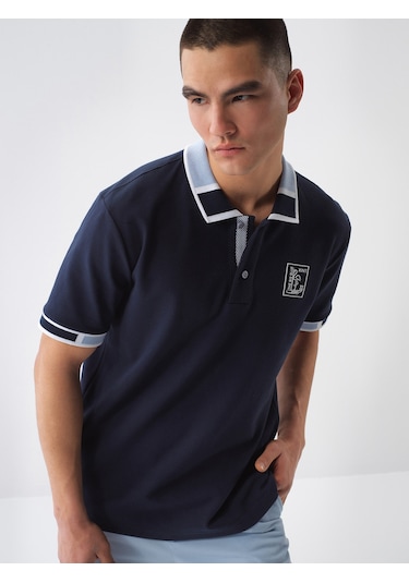 Xint Lacivert Pamuk Dokulu Regular Fit Tişört 502256