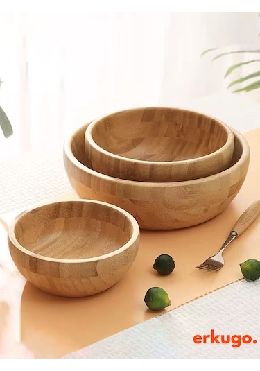 Bambu 3 Lü Salata Kasesi, Sunum Kasesi, Dekoratif Kase, İskandinav Kase