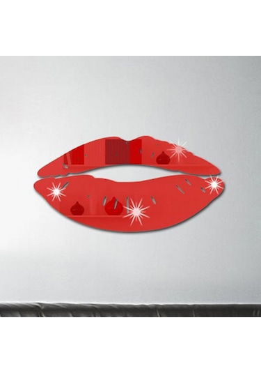 Vkemall Kırmızı 3d Dudak Yansıta Duvar Sticker Seti - Modern Dekor, Kolay Uygulama, Dayanıklı Ps Malzeme Kırmızı