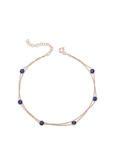 Gümüş Rose Çift Zincirli Nazar Halhal-202849 Çok Renkli