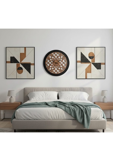 Nexus Modern Ahşap Duvar Saati Dekorasyon 45 Cm Siyah Ceviz Renk Ceviz Siyah