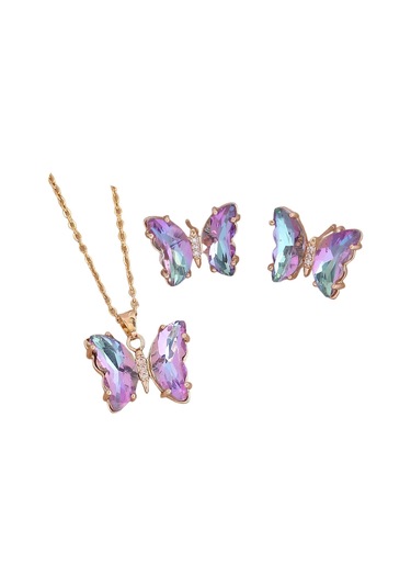 Kelebek Kolye Küpe Kadınlar İçin Basit Kübik Zirkonya Altın Kelebek Kolye Küpe Kolye Sevimli Kristal Kelebek Takı Seti Kadın Hediye Takı Diğer