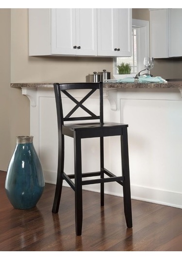 Alaçatı Ahşap Bar Sandalyesi Siyah