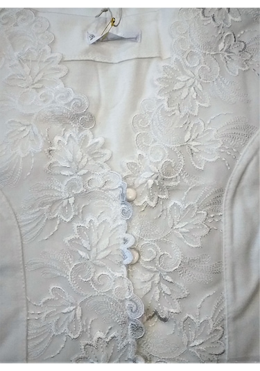 dantel detaylı uzun kol gecelik Ekru