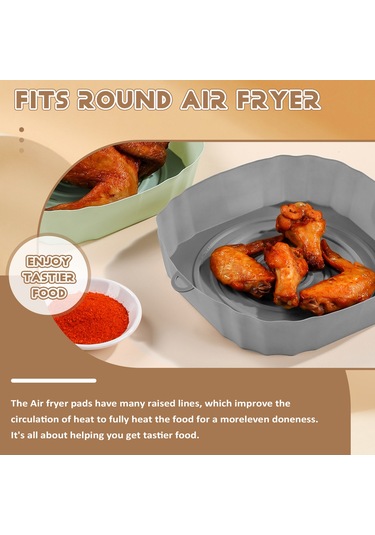 Xurunkeji 20cm Hava Fritözleri Fırın Pişirme Tepsisi Kızarmış Tavuk Sepet Matı Hava Fritöz Silikon Tencere Yuvarlak Yedek Izgara Tavası Gri Gri