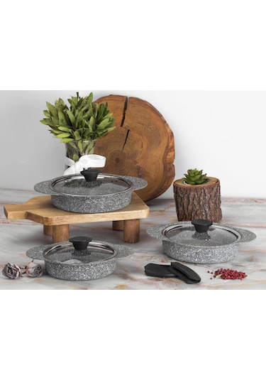 Taç Granit Plus Silikon Saplı 3lü Gri Sahan Seti Tac-3182