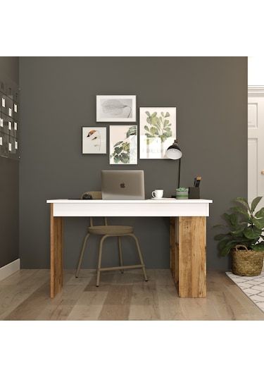 Robinhome Robin Home Boston Kitaplık Raflı Çalışma Masası L Masa Ofis Çalış Beyaz