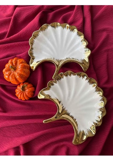 Ginkgo Yaprak Sunum Tabak 2'li Çok Renkli