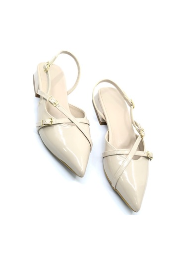 Feles Toka Detaylı Kısa Topuklu Arkası Açık Kadın Babet Ayakkabı Ten-rugan