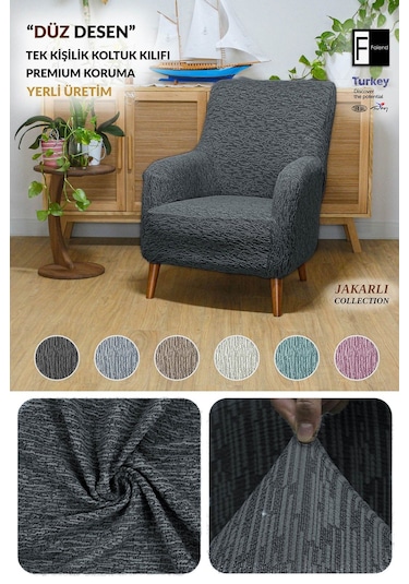 Jakar Tekli Lastikli Kanepe Örtüsü Lastikli Berjer Koltuk Örtüsü Koltuk Kılıfı Antrasit