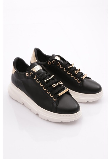 Dgn Es864 Kadin Kalin Kristal Taşli Sneakers Ayakkabi ES864-2007-R12593 Siyah - Beyaz