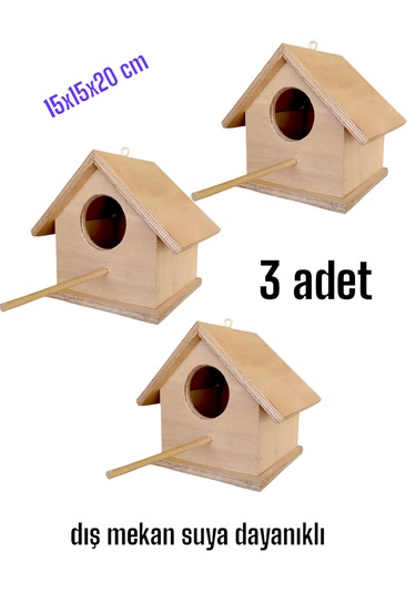 Ahşap Kayın Kuş Yuvası Kuş Evi Dış Mekan Suya Dayanıklı 3 Adet 15