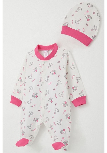 Breeze Kız Bebek Patikli Tulum Mantar Ev & Prenses Kuğu Desenli 0-6 Ay, Beyaz Beyaz