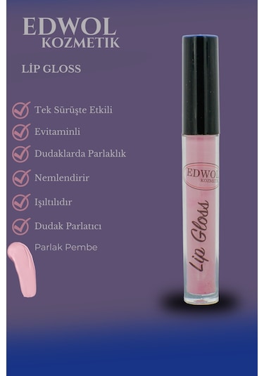 Edwol Make Up Likit Işıldayan Parlak Ruj Pembe