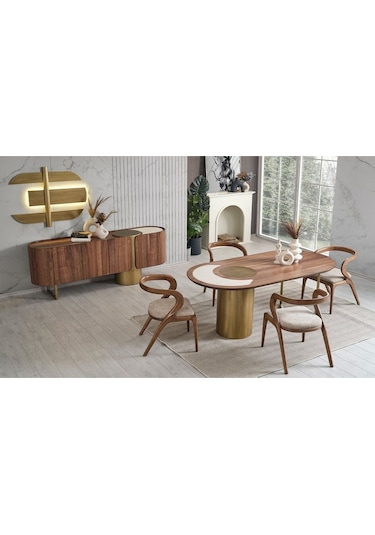 Akrep Beyaz Kumaş Ceviz Ahşap Sandalye